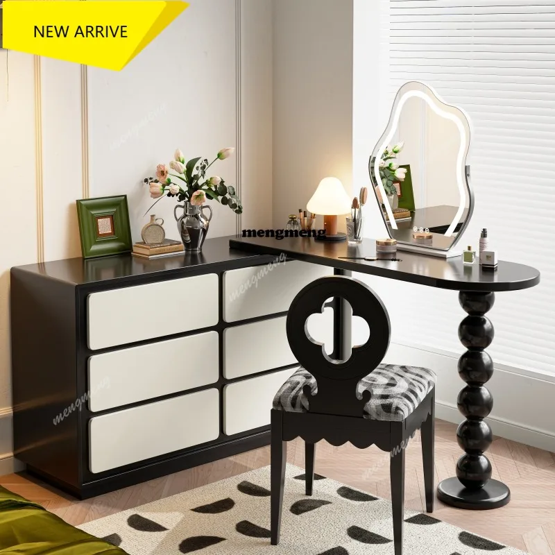 

M138 French retro dresser, black bedside chest, corner desk, integrated retractable solid wood makeup table