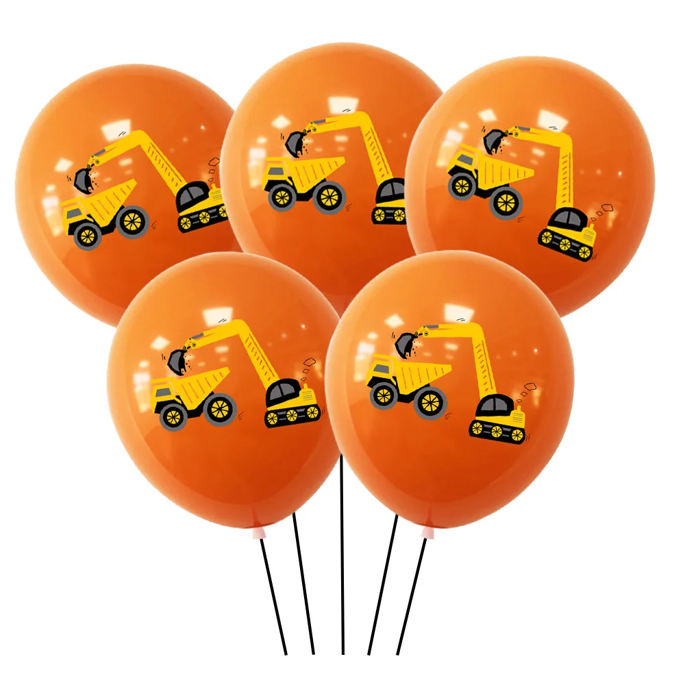 18pcs New Engineering Vehicle Theme 12 Inch Latex Balloons Excavator Helmet Printed Balloon Birthday Party Decoration Supplies