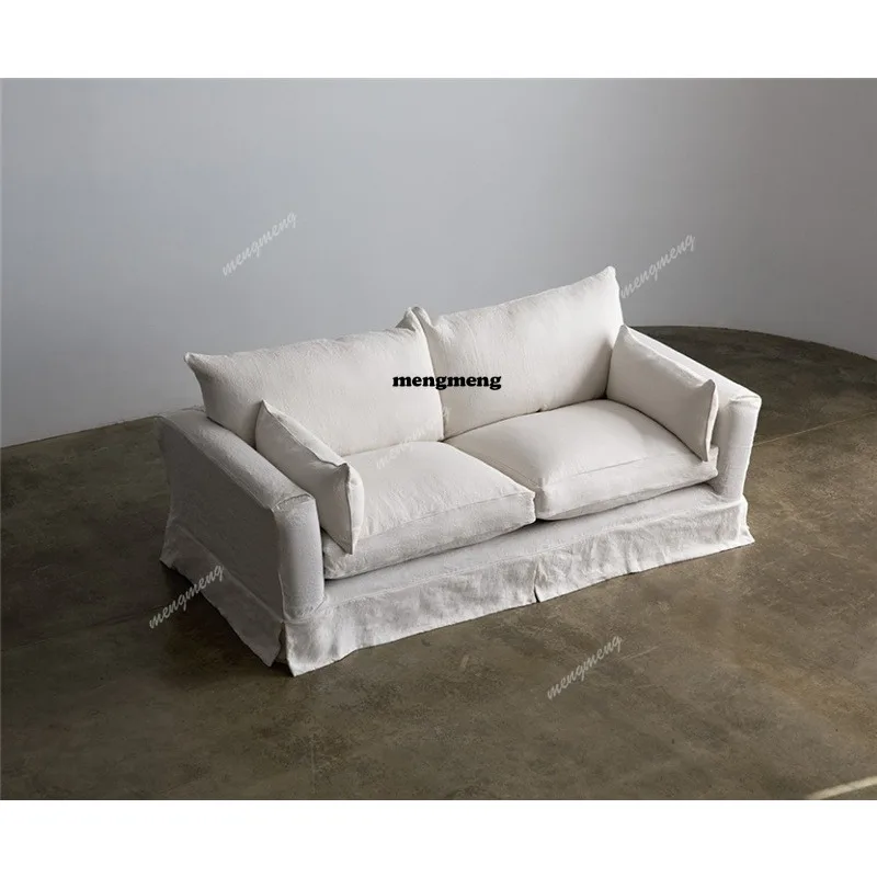 Modern cotton and linen fabric sofa can be disassembled and washed, down three-person sofa casual straight sofa