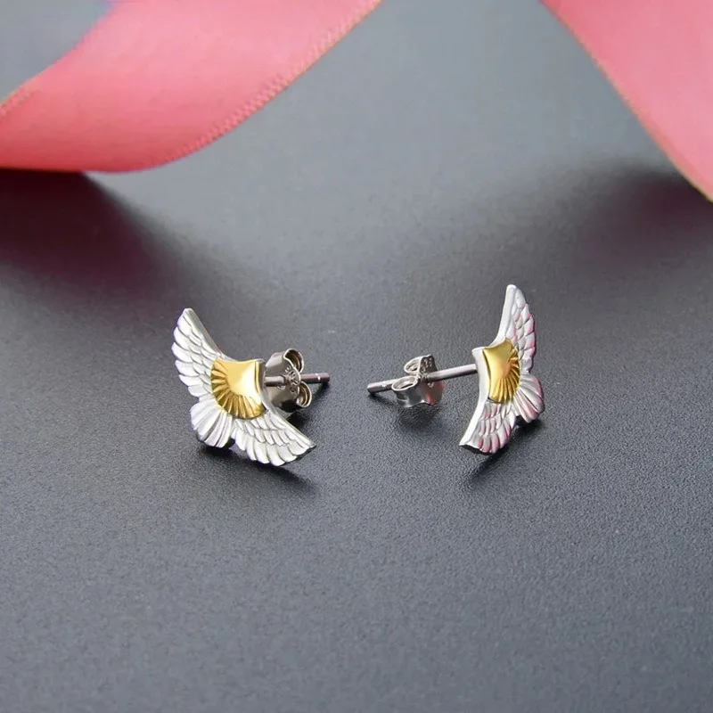 Japanese and Korean Two-tone Minimalist Takahashi Eagle Earrings Male and Female Flying Eagle Pigeon Earring Flying Bird Earring