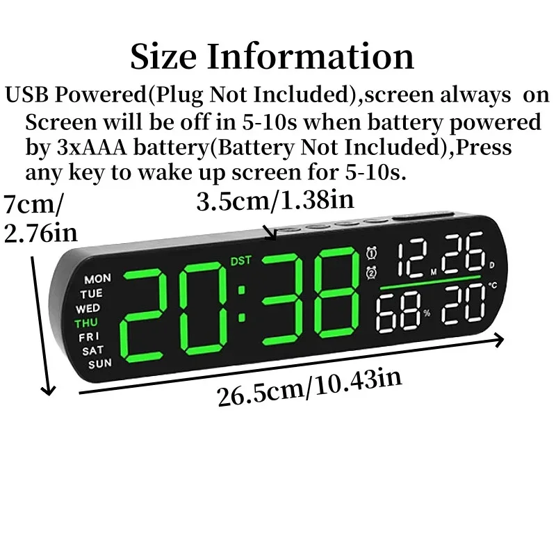 LED Alarm Clock TEMP Humidity Date Week Display Dual Alarm Timer Countdown DST Snooze Auto Dimming 12/24H Digital Table Clock