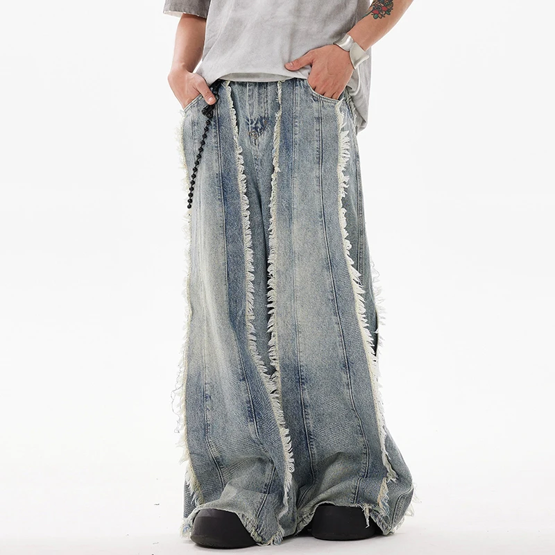 PFNW Deconstruction Spliced Rough Selvedge Jeans Male High Street American Niche Silhouette Loose Wide Leg Trousers Men 28W4395