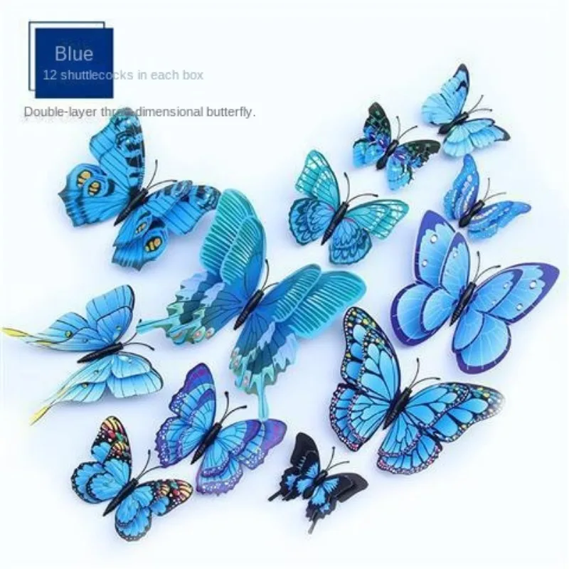 12, Double-layer 3D Butterfly Refrigerator Magnets - Simulated Wall Decoration, Suitable for Home and Office Use