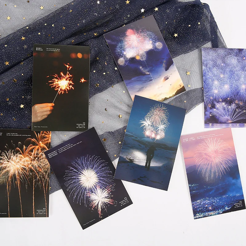 30 Sheets/Set New Year Firework Postcard Bright Starry Sky Fireworks INS Style Greeting Message Cards Gift Stationery