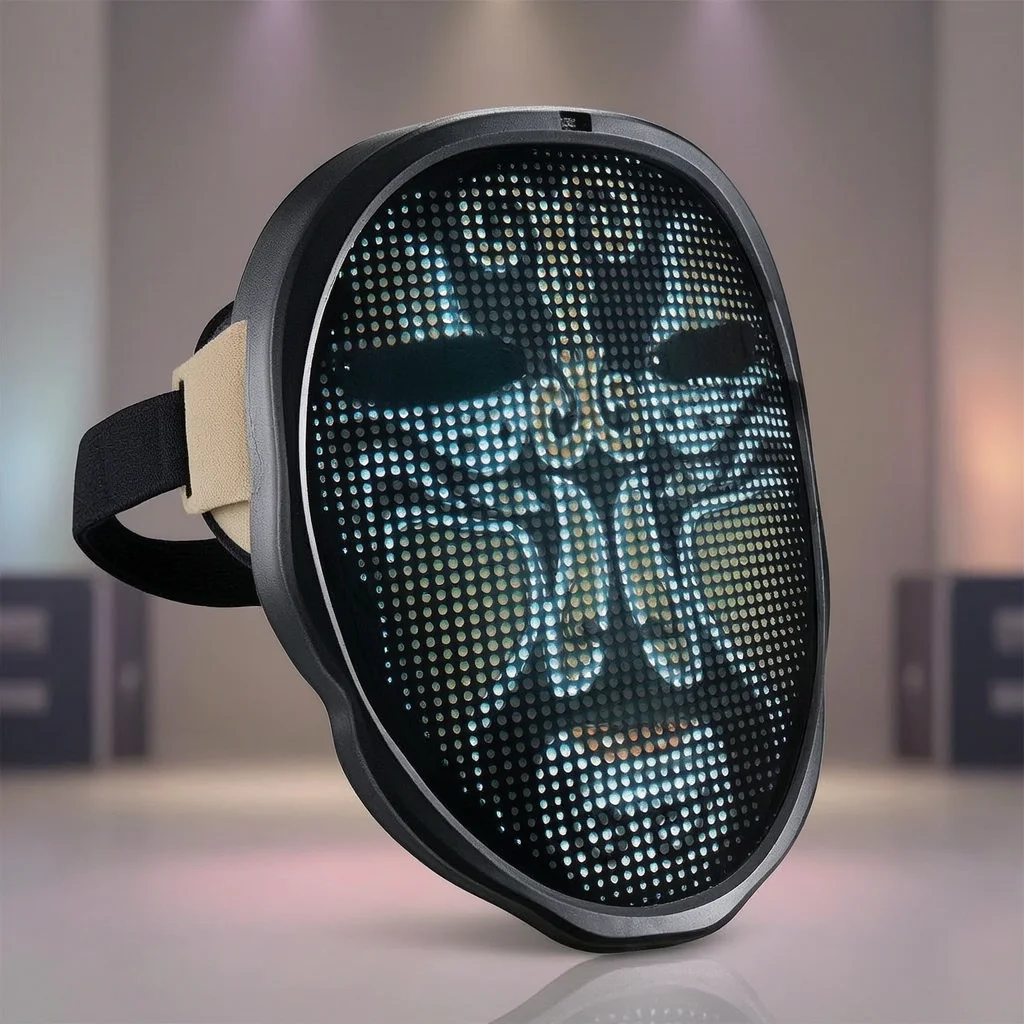 Smart Led Face Mask Lightweight Portable Graphic Print For Party Festival And Cosplay Costume Accessory Comfortable