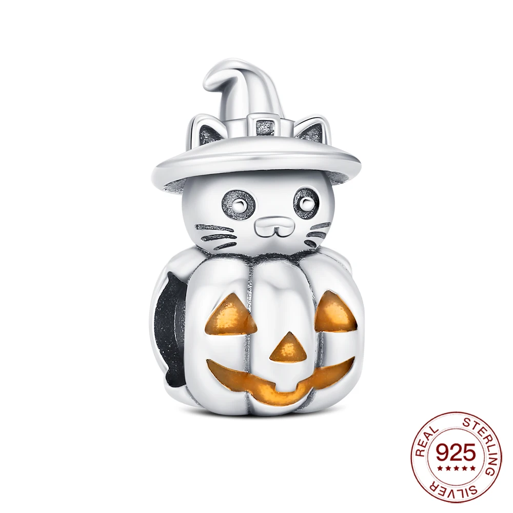 New 925 Silver Halloween Charm Magic Cat Beaded Jewelry Making Bracelet DIY Holiday Gift For Women Jewelry Lovers