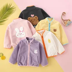 Autumn Winter Baby Girls Coat Fleece Cartoon Stand Collar Thicken Warm Toddler Girls Jacket Plus Velvet Kids Girls Outerwears