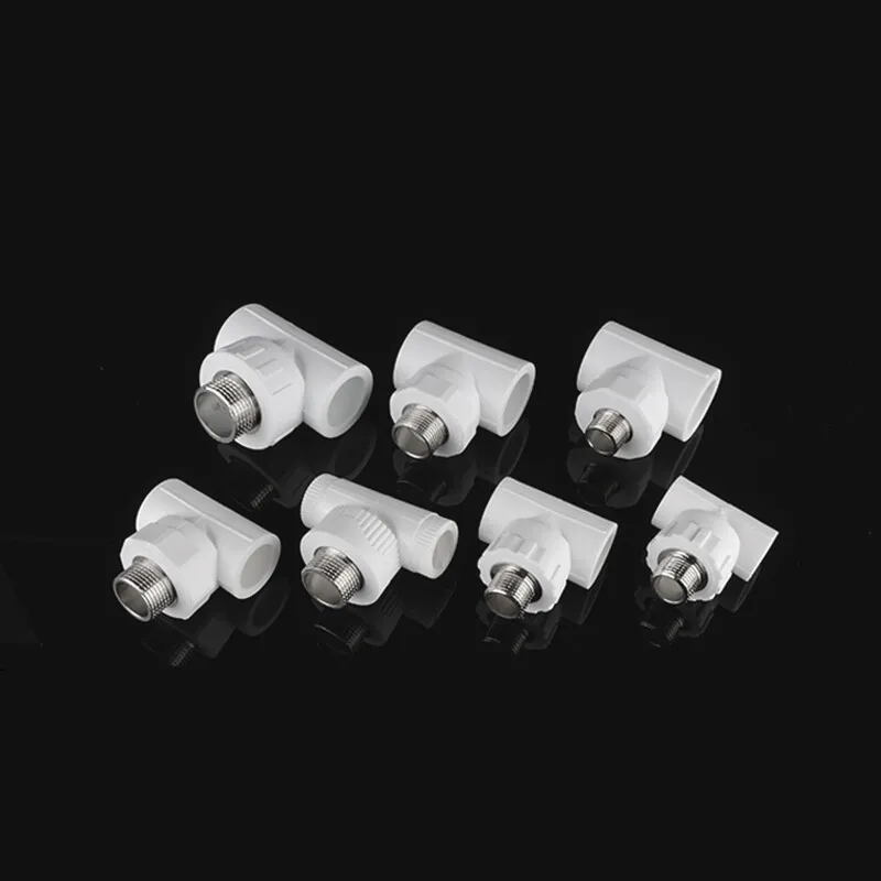 White PPR Thread Pipe Fitting T-type Reducing 3 Way Connector With Male Thread Straight Reducing Pipe