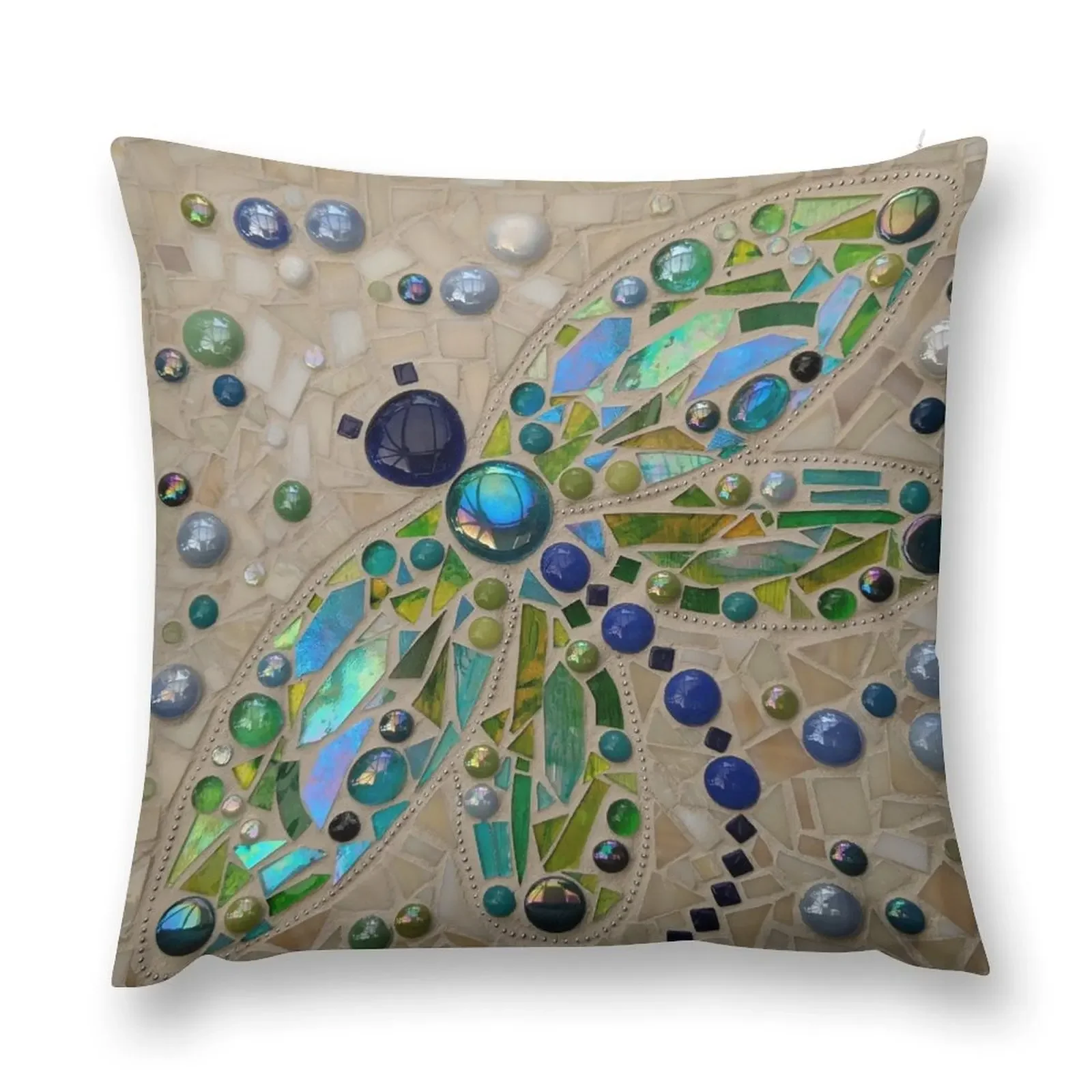 

dragonfly stained glass mosaic in green and teal Throw Pillow luxury throw pillow covers Cusions Cover pillow