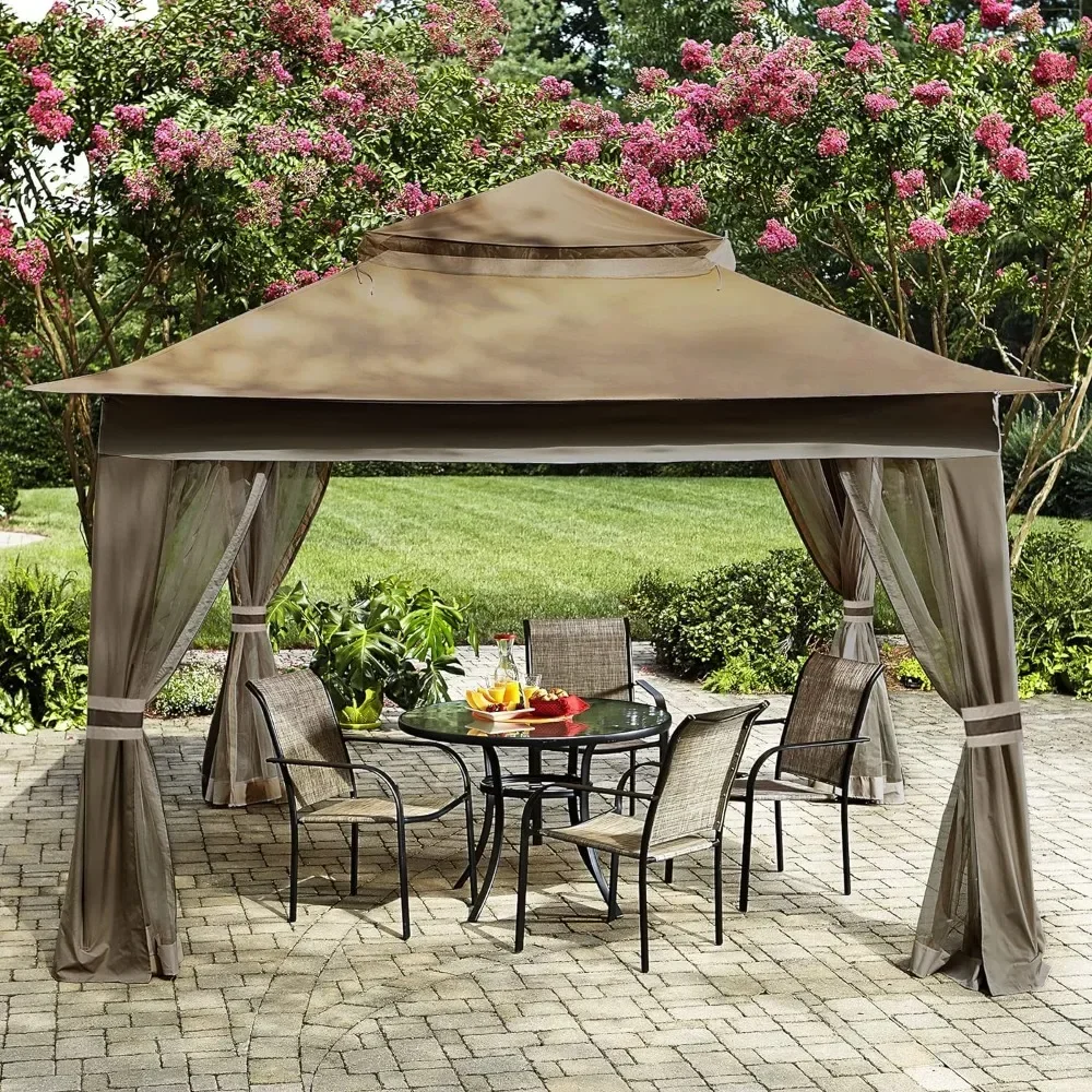 

Patio Gazebo Outdoor Pop Up Gazebo With Mesh Walls (13x13 Brown) Tents Canopy Sunshade Beach Tent Camping Furniture