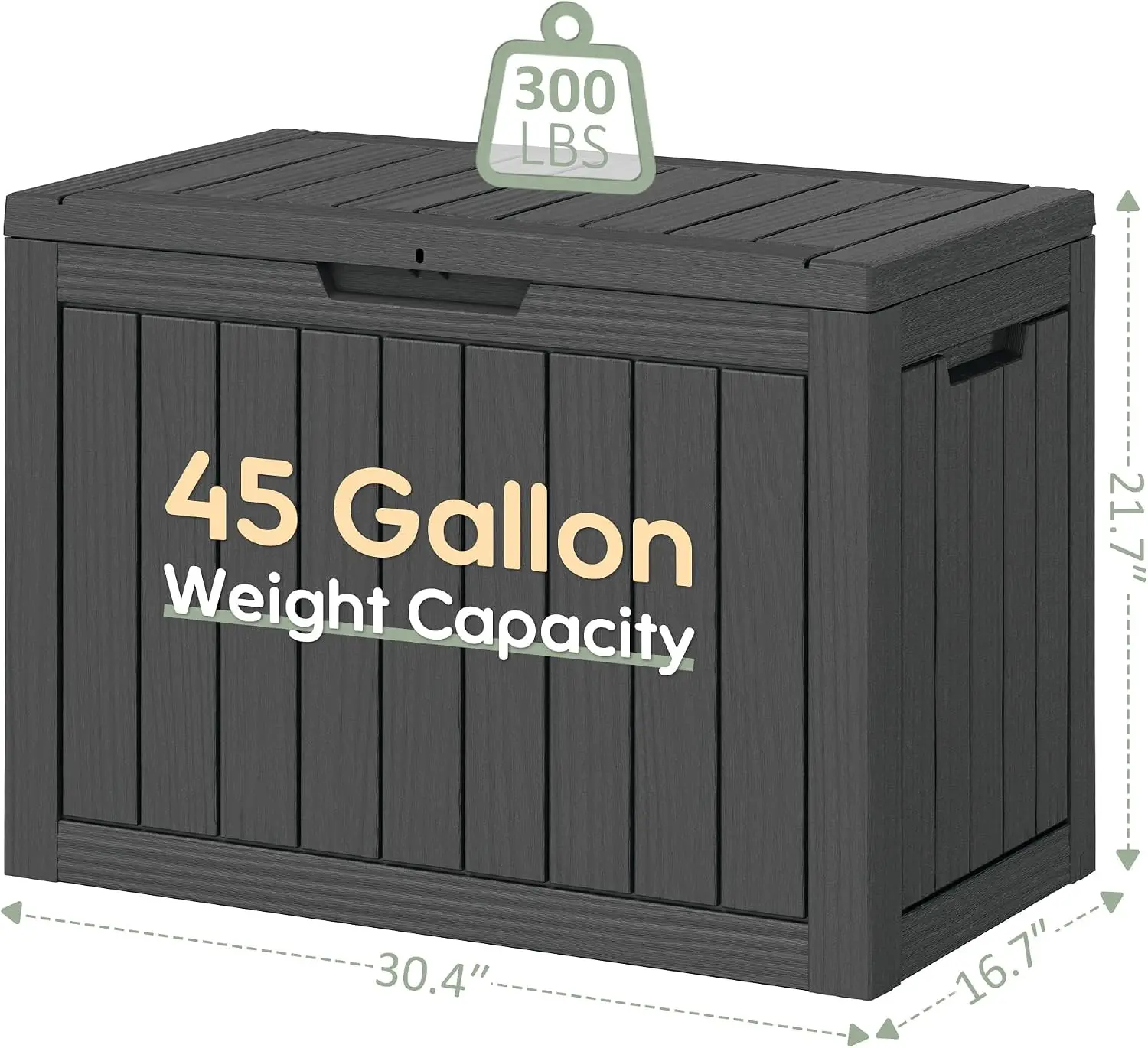 45-Gallon Outdoor Storage Box with Lockable Lid, Waterproof Resin, Removable Dividers for Garden Tools and Pool Accessories