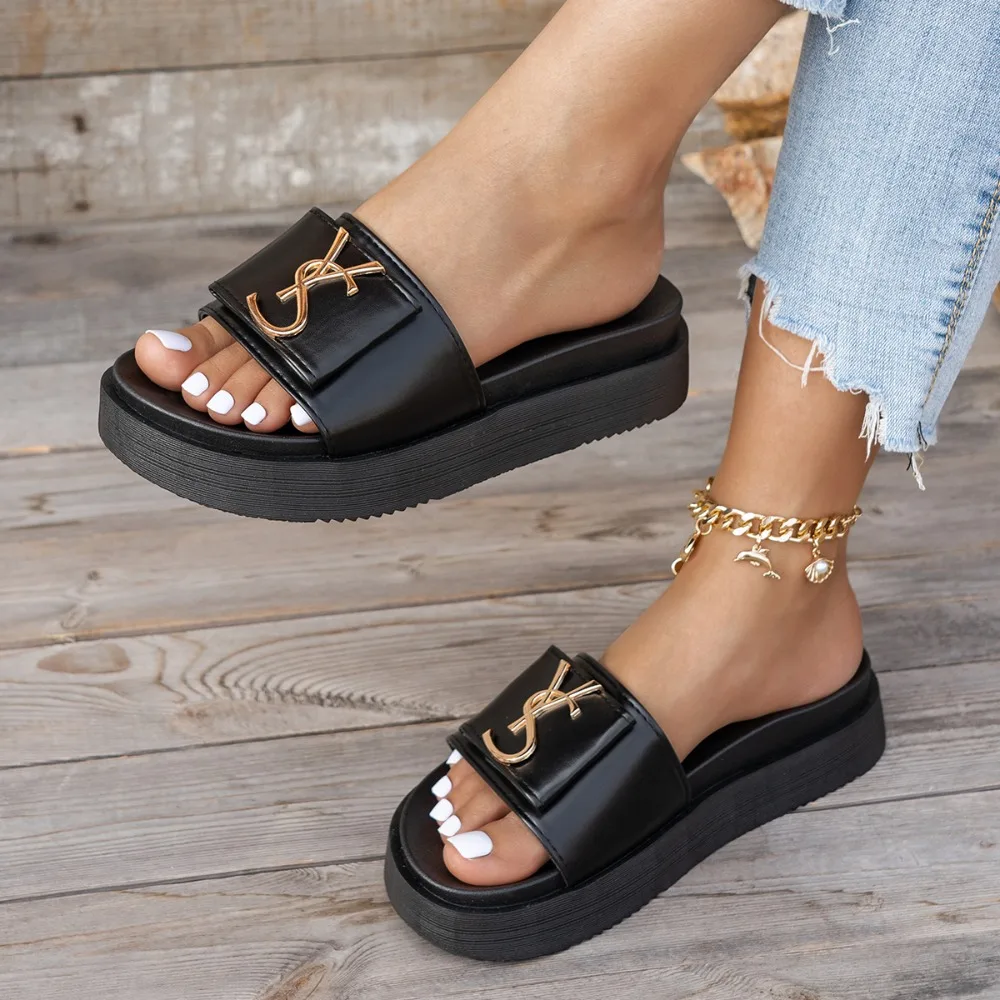 Luxury Platform Slide Sandals for Women - Stylish Non-Slip Slippers