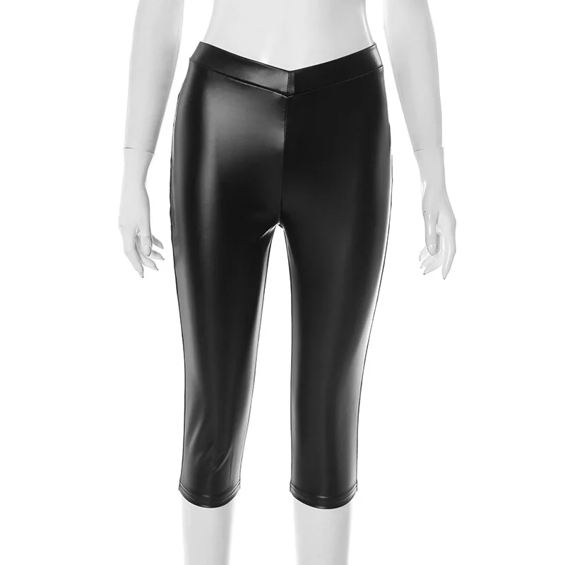 Pantalones ajustados negros de piel sintética hasta la pantorrilla para mujer, pantalones Capris ajustados de cintura alta elásticos, ropa para discoteca, ropa de calle Y2K