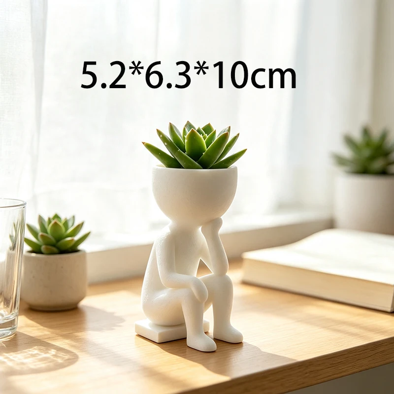 3D Printed Thinker Shaped Succulent Planter Abstract Figure Flower Pot Cactus Plant Pot Desktop Ornament Creative Table Decor