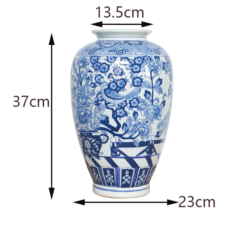 White Blue Porcelain Vase Tree Flower Bird Vase Planter Jingdezhen Blue and White Vases for Flowers