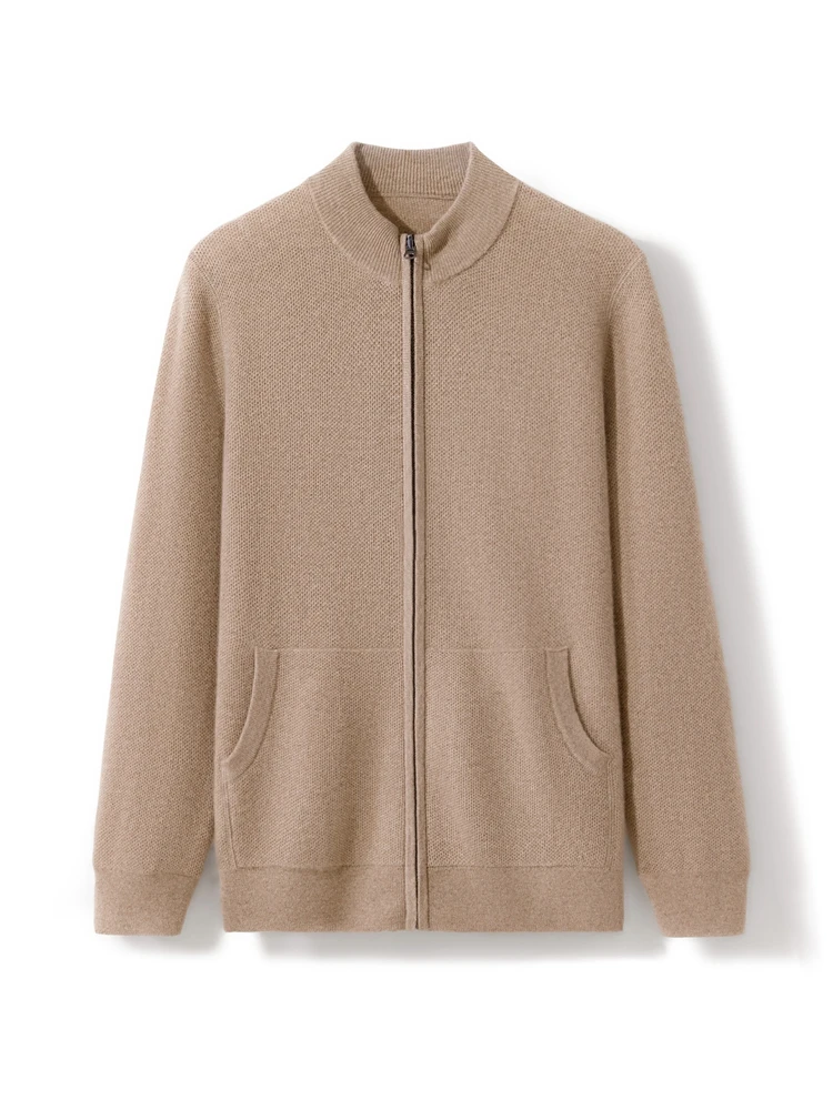 

Thick Men's Autumn Winter High Quanlity Mock Neck Classic Cardigan Sweater Casual 100% Cashmere Soft Warm Knitted Clothing Tops