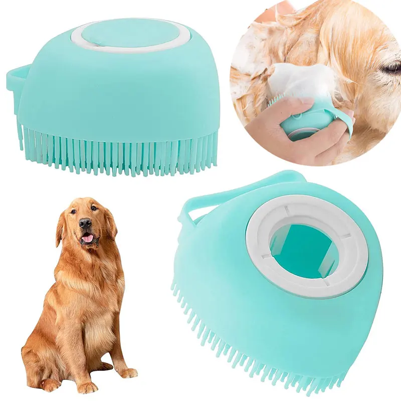 1pc Pet Bath Brush Bathroom Puppy Big Dog Cat Bath Massage Gloves Brush Soft Safety Silicone Pet Accessories Shampoo Dispenser