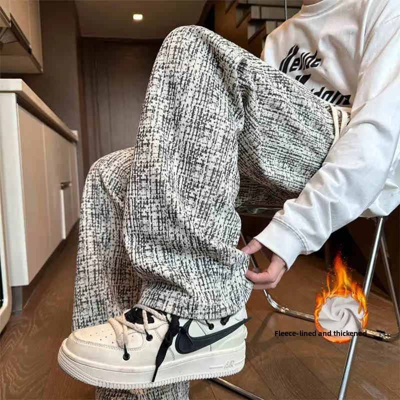 

Мужские вельветовые брюки прямого кроя с начесом, свободные, драпирующиеся, в американском ретро-стиле, больших размеров, осень-зима