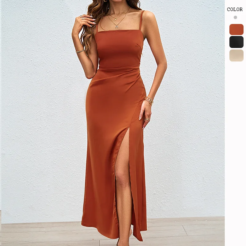 Vintage Solid Color Cocktail Dresses Charming Sleeveless Mermaid Women Prom Gowns Sexy Side Split Ankle Length Summer Skirts