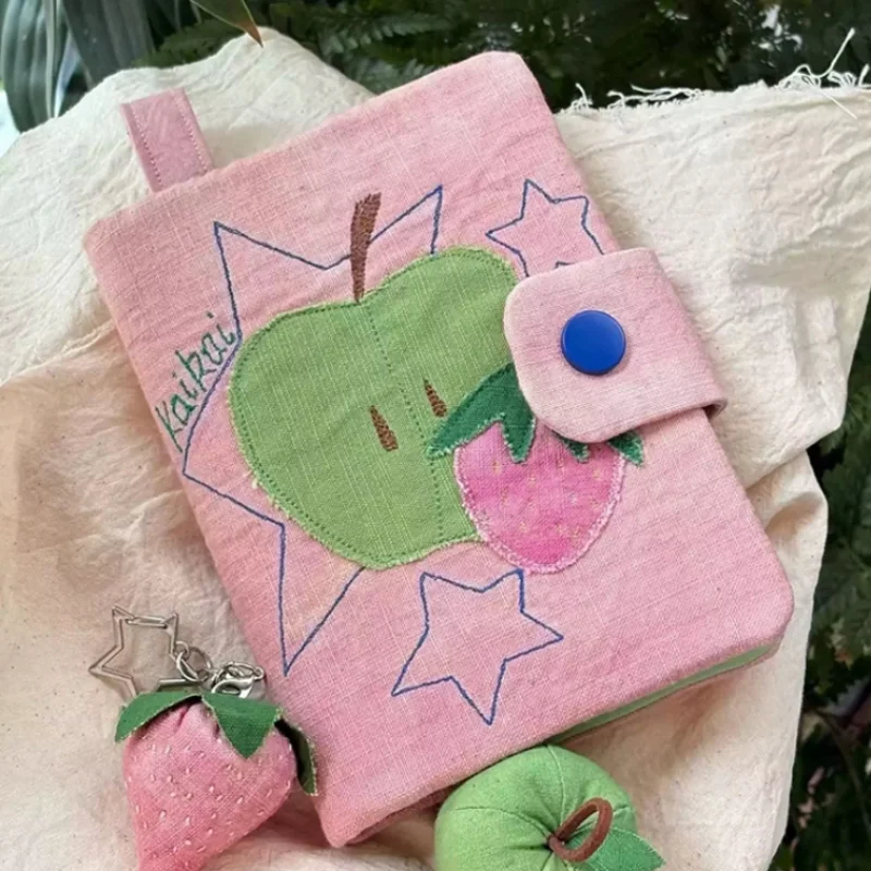 Cute Fruit Patchwork Fabric Wallet Multi-pocket Photo Card Storage Bag Hand Embroidery Apple Strawberry Pattern Coin Purse