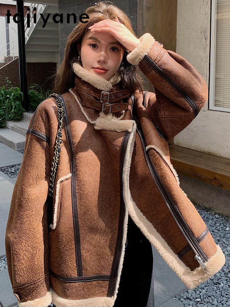 TAJIYANE Natural Sheepskin Wool Double Faced Fur Coat Women Motorcycle Genuine Leather Fur Jacket Woman 2024 Winter Clothes шуба