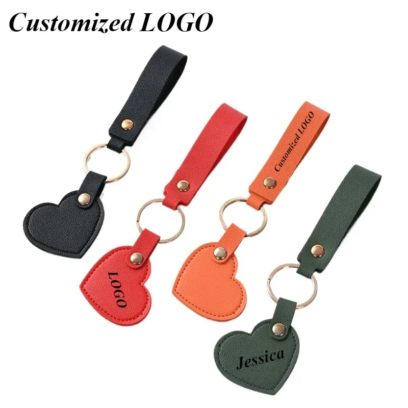 Custom Logo Colorful Fashion Love Leather Keychain Chain Men Women Personalized Keyring Laser Engrave Key Ring Gift Wholesale