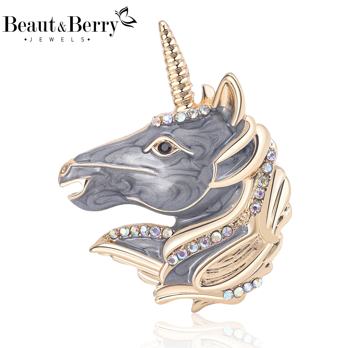 

Beaut&Berry Luxury Enamel Unicorn Head Brooches for Women Unisex Animal Pins Casual Party Jewelry Accessories Gifts Decoration