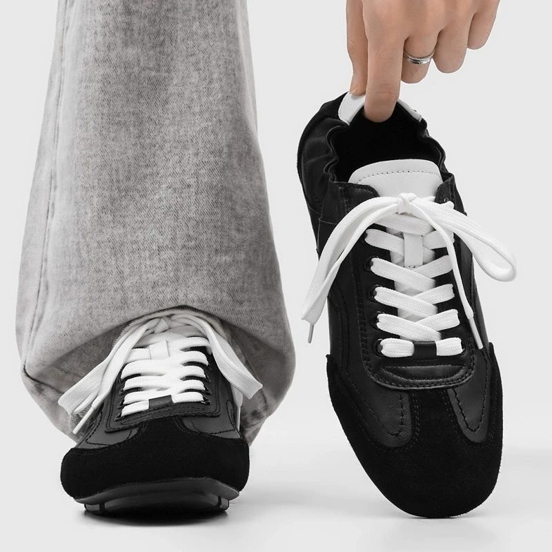 High Quality men Casual Retro Comfortable Shoes Tied Bicolor Pumps Round Toe Flat with Shallow Lace Up Sneakers