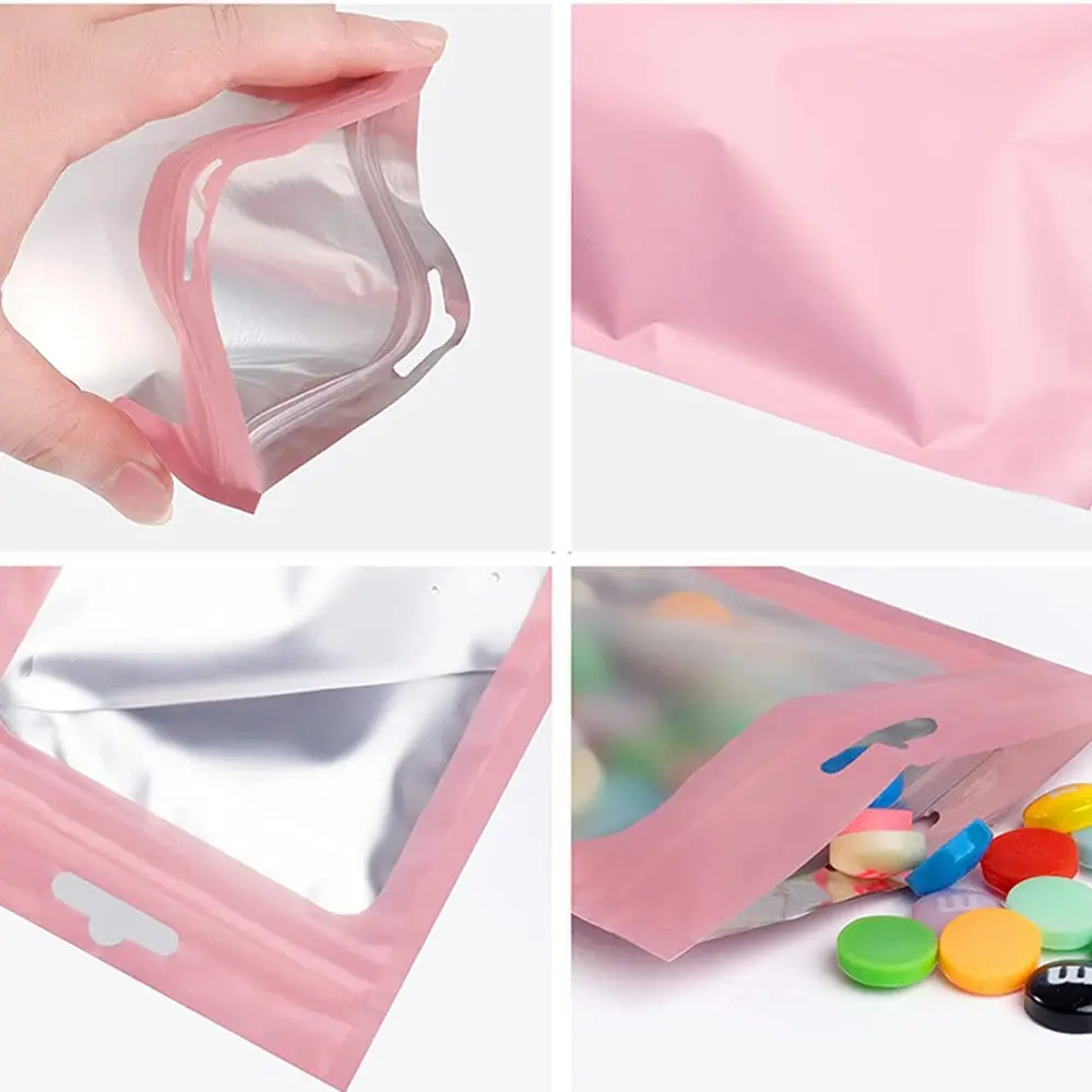 Bolsas de Mylar coloridas con cierre hermético, 50 piezas, con ventana transparente para exhibición de joyas, embalaje de papel de aluminio