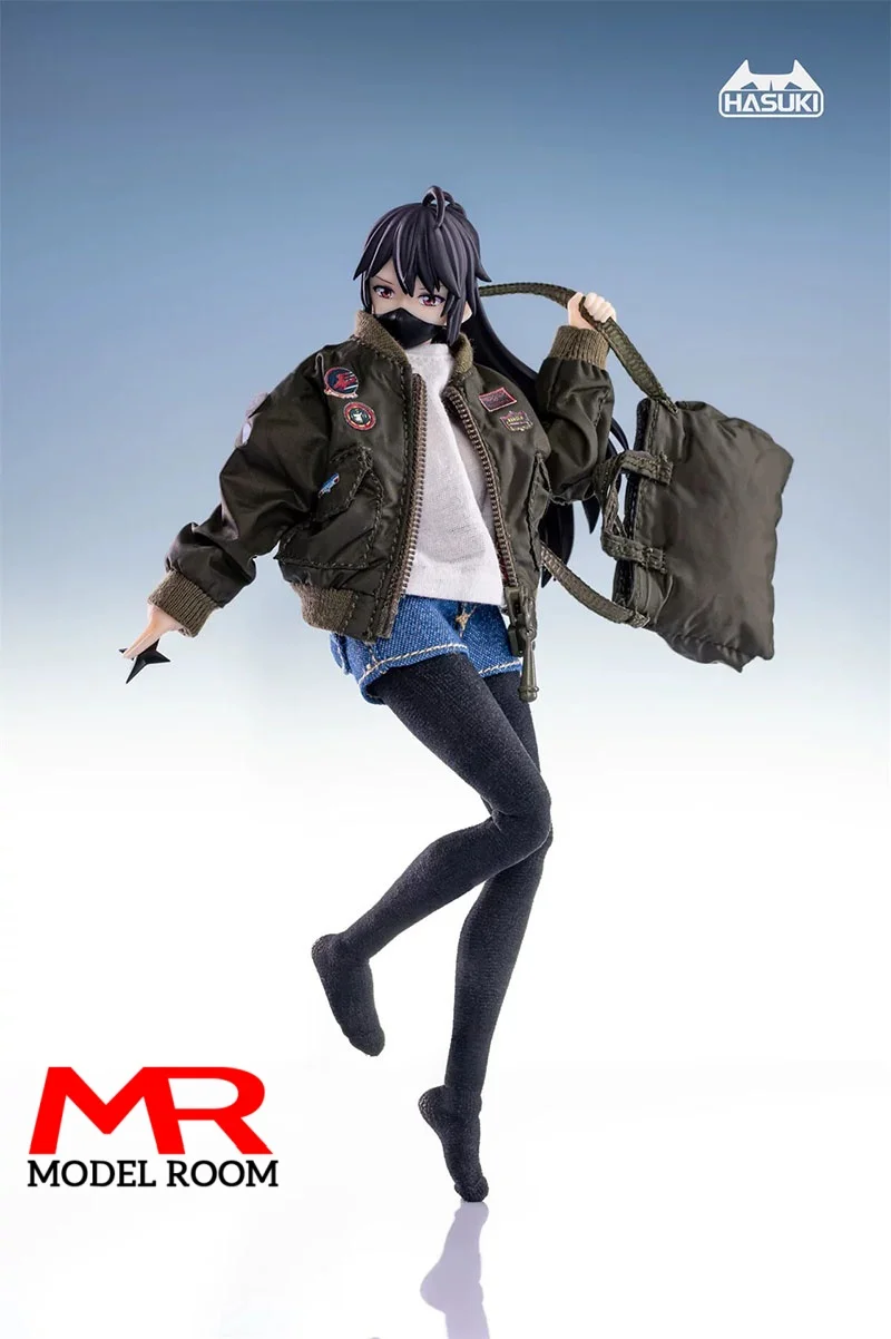 HASUKI 1/12 Scale CS007 Female Air Force jacket CS008 T-shirt Jeans Set Clothes Model Fit 6 inch Soldier Action Figure Body