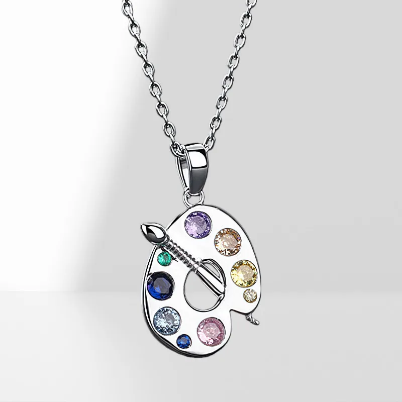 Butterflykiss 925 Sterling Silver Artistic Life Necklace Color Palette Zircon Long Chain Necklace For Women Fashion Jewelry