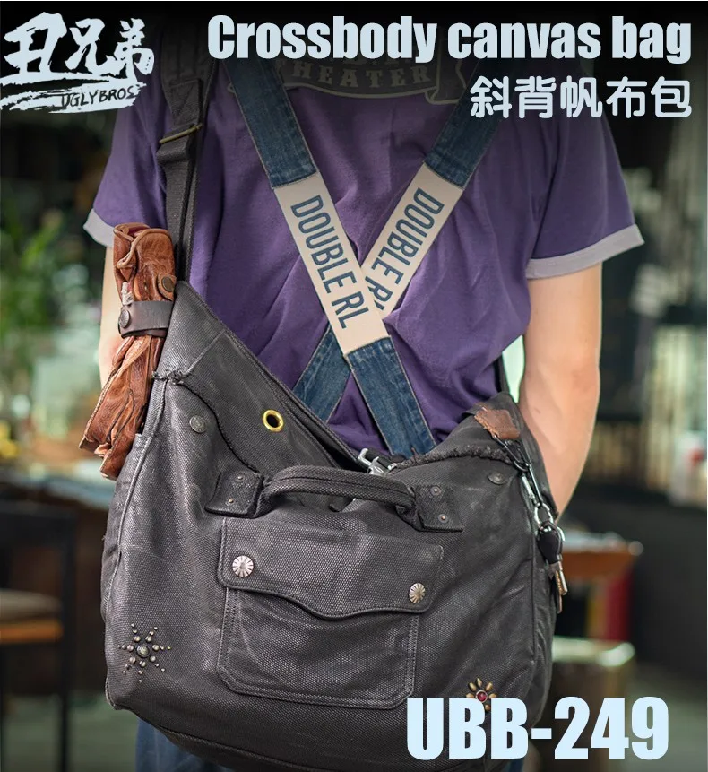 uglybros UBB-249 Motorcycle riding crossbody bag Oil waxed canvas bag Harley Vintage Helmet bag Full helmet bag