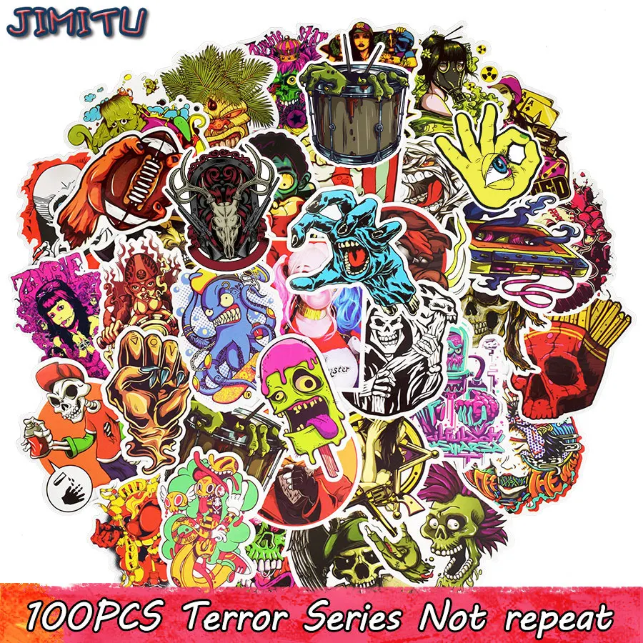 100pcs Terror Rock Sticker Skeleton Dark Sexy Funny Stickers for DIY Travel Case Laptop Fridge Bicycle Phone Car Guitar Stickers