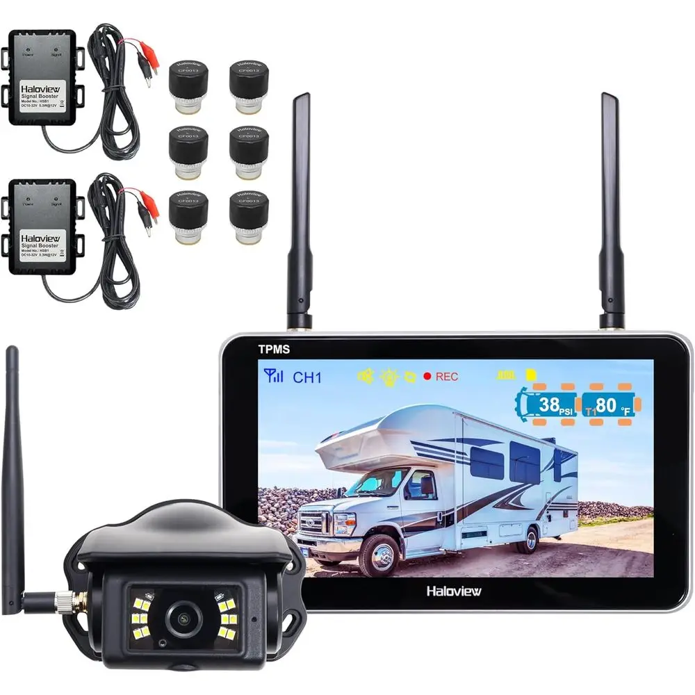 

Byte o BT7 TPMS with 6 Sens1080P WirelBackup Camera System with Integrated Rv Tire Prure Monitoring System or RV Truck Trailer C