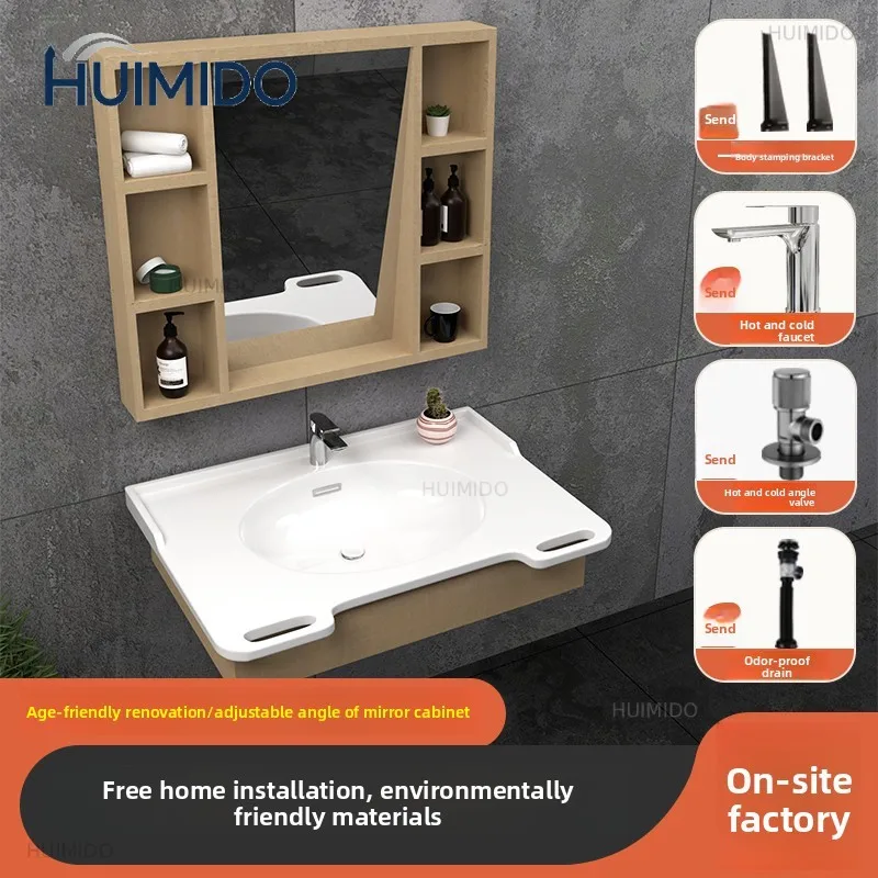 Nursing home senior-friendly washbasin with handrails, health basin, face sink, wheelchair for the elderly, disabled