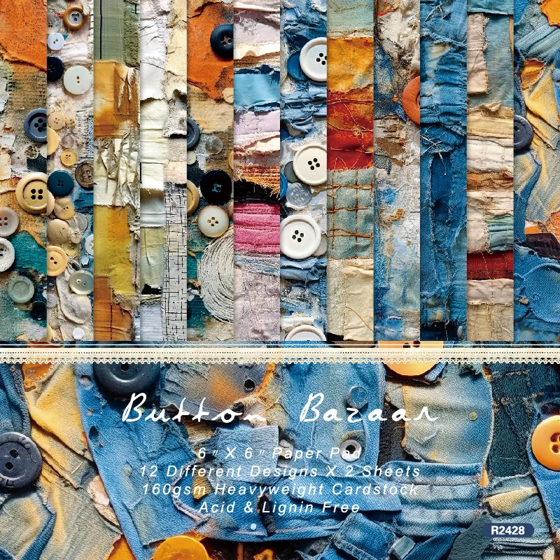 

Panalisacraft 24 sheets 6"X6" Vintage Jeans Button Scrapbook paper Scrapbooking patterned paper pack DIY craft Background paper