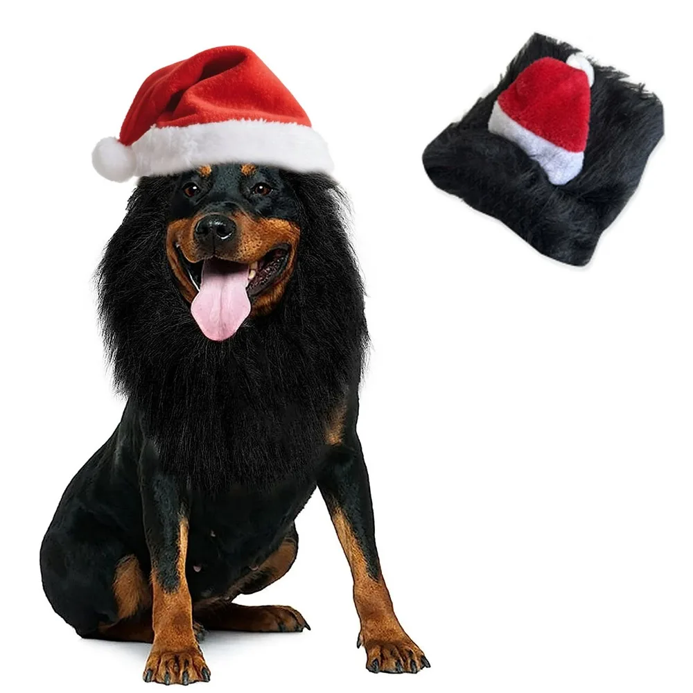 

Festive Creative Santa Dog Cat Costume Cute Funny Santa Claus Hat for Dog Adjustable Furry Pet Wig Xmas Cap Pet Outfit
