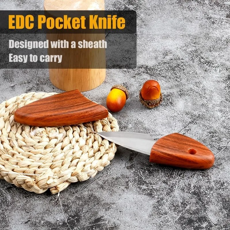 Mini Pocket Knife Wood Handle Folding Knife Stainless Steel EDC Tool for Box Cutting Outdoor Campin Fishing Fruit Peeling Cutter