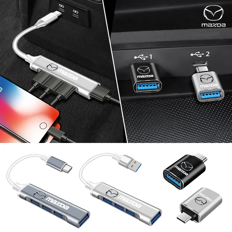 Car Logo Type-C USB to USB Adapter Charge Interface Converter For Mazda 2 3 6 5 Atenza CX3 CX5 MX5 CX7 Axela CX30 CX90 CX60 CX50