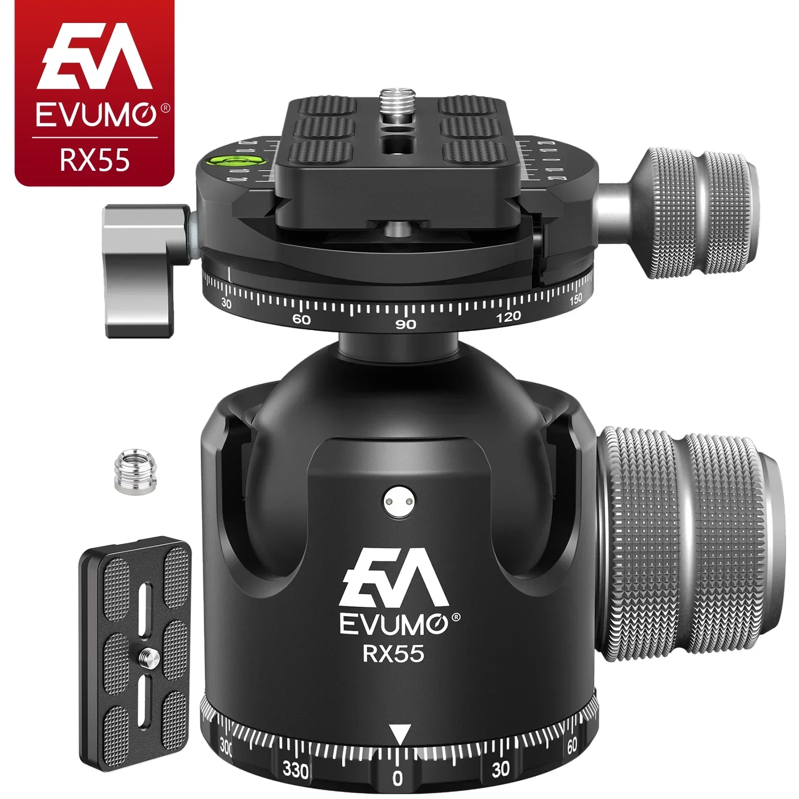 EVUMO RX55 55mm Ball Head Versatile Tripod Head Designed for Double Panorama Shots 40kg Load Capacity and Arca Swiss Q. R. Plate