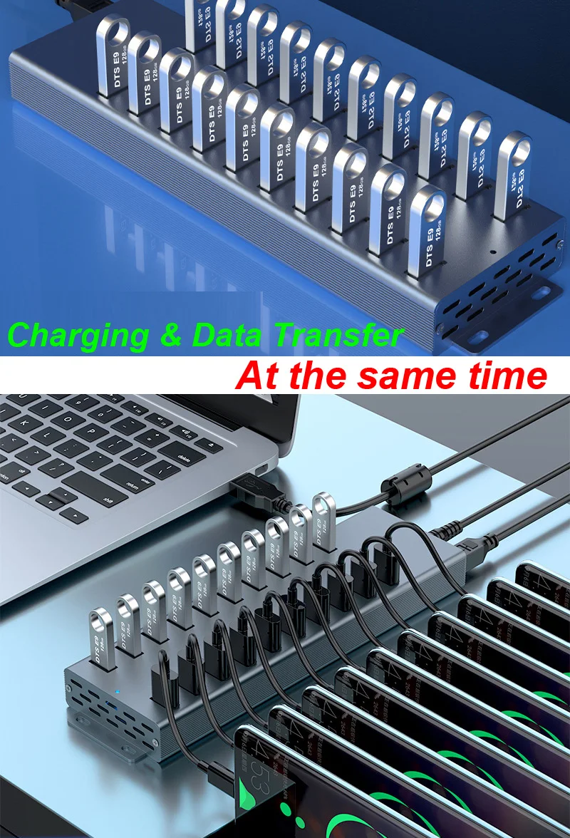 20 Port Multi USB 2.0 HUB High Speed Data Transmit Fast Charge USB Splitter External 120W 12V 10A AC Power Cable Adapter for PC