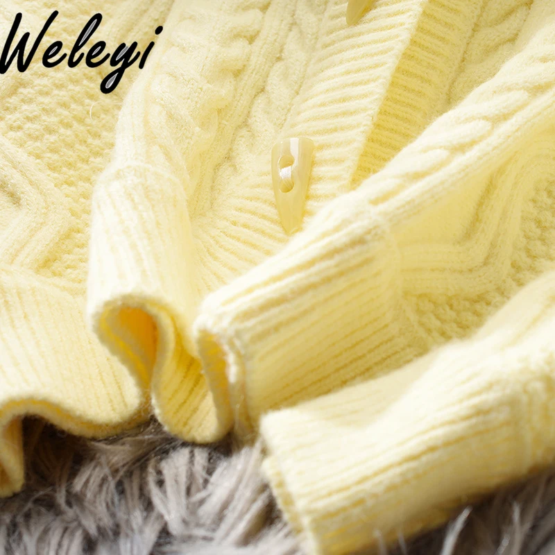 Japanese Style Yellow Short Sweater Coat Women Outwear Autumn 2024 New Sweet Soft Waxy Women's Low Crew Neck Knitted Cardigan