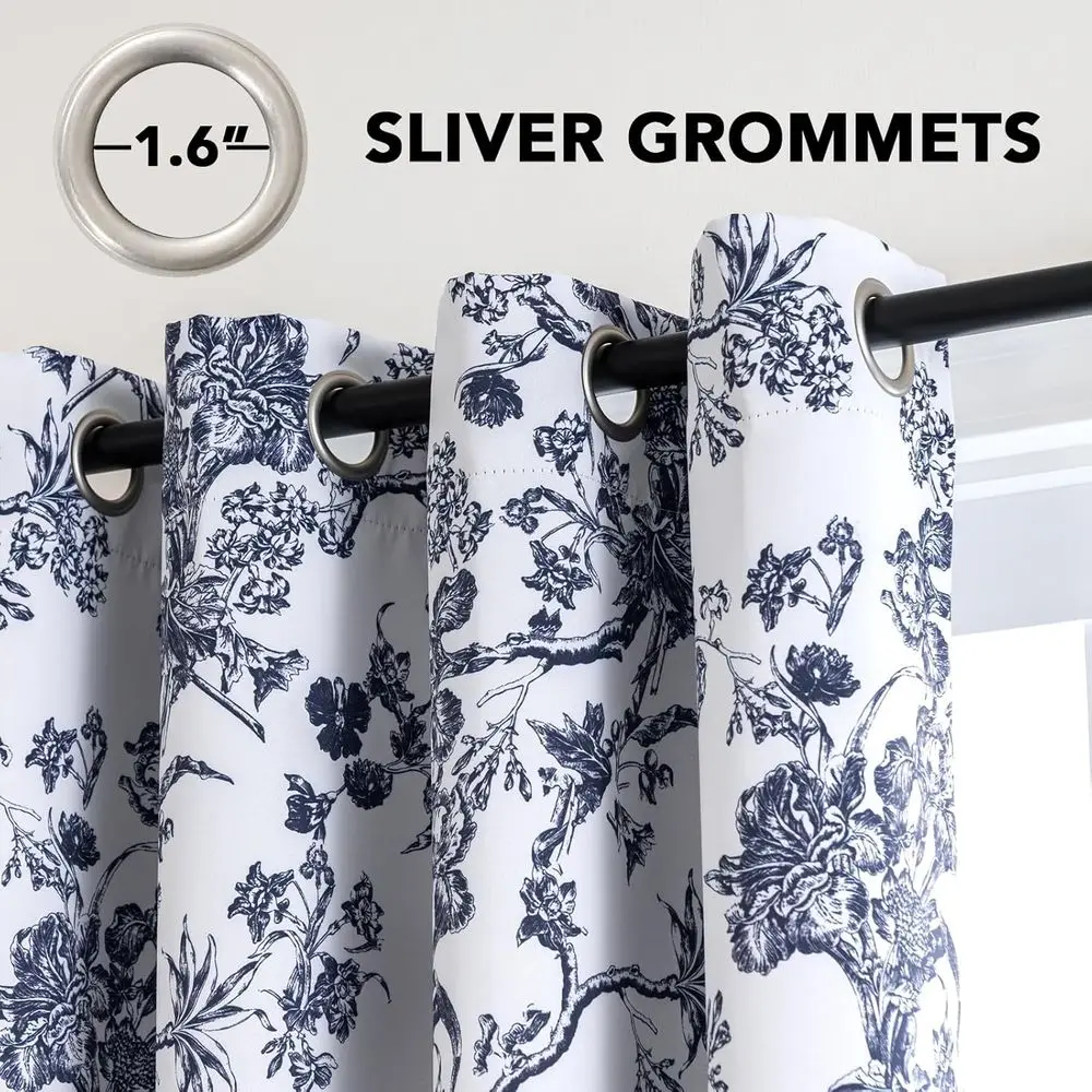 Ensemble de 96 rideaux à œillets floraux, style ferme, style Boho vintage marine, assombrissement de la pièce pour le salon (2 panneaux)