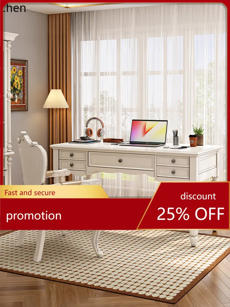 CZ White Solid Wood Log Desk Home Use with Drawer Computer Desk Bookshelf Combination Office Desk Study Room