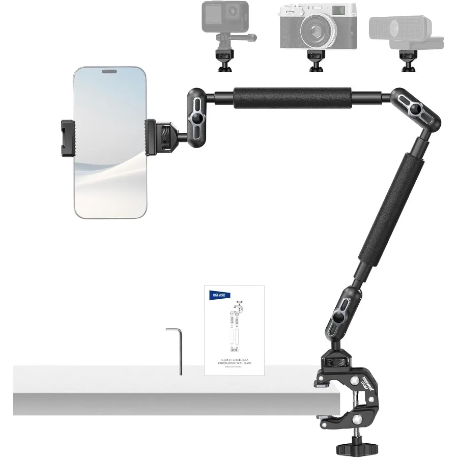 

NEEWER 22 Magic Arm w Desk C Clamp Over Camera Mount with Articulating Mic Boom Arm 1 4 3 8 Threads for ARRI Desktop Stand Hold