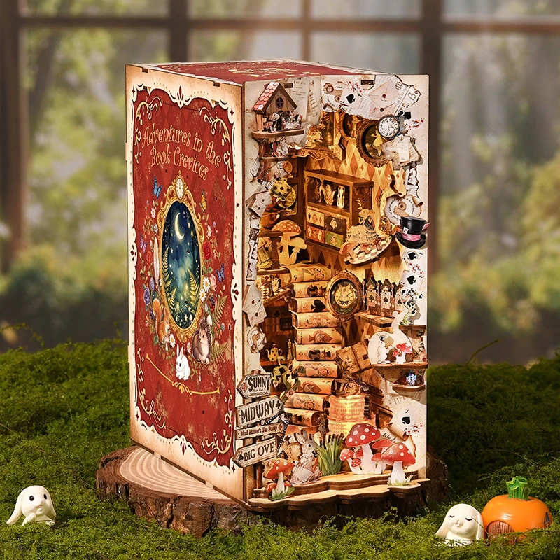 DIY Wooden Adventures In The Book Crevices Book Nook Figurines Miniatures Bookend for Friends Birthday Gifts Home Decor Crafts