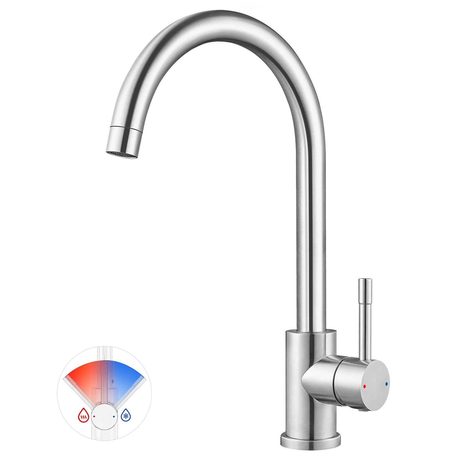 CECIPA MAX Mitigeur de cuisine monocommande, Robinet Évier en Acier Inox , Robinetterie Rotatif à 360°