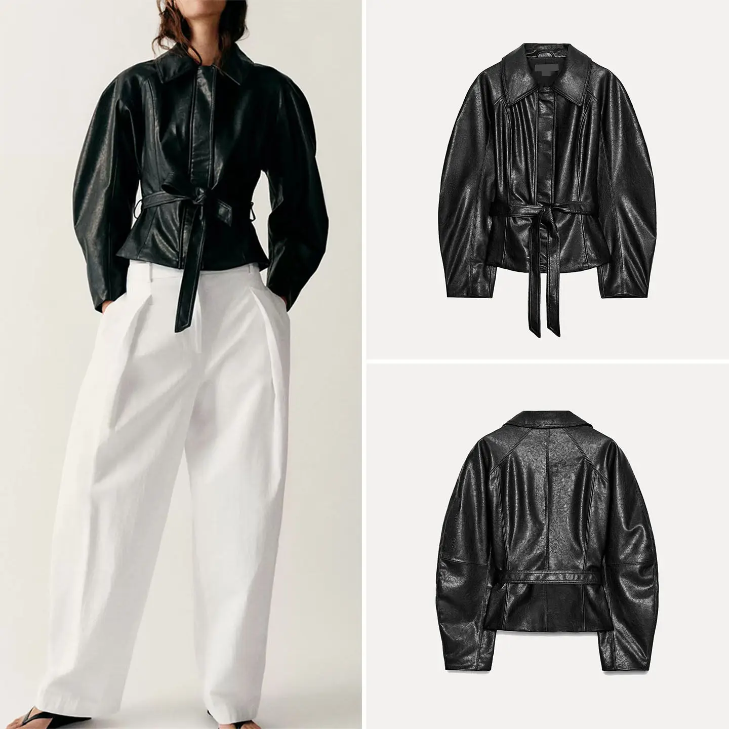 

Casual Style Women's Short Jacket 2026 Summer Collection Long Sleeve Turn-down Collar Belted Shape Outerwear by Zadata