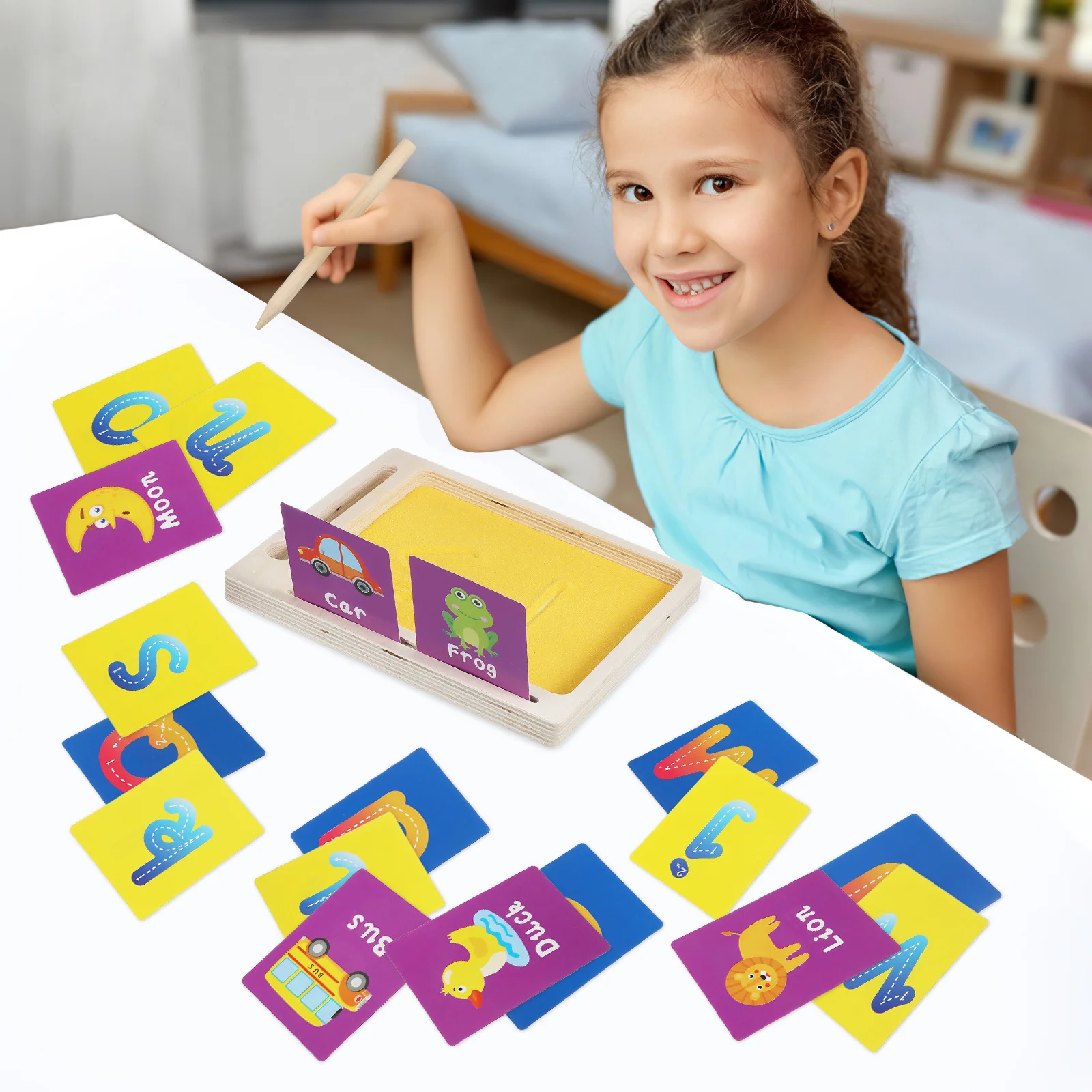 صينية رملية من BCOATH Montessori لعبة ممارسة الكتابة الخشبية ولوحة تتبع الحروف هدية تعليمية للفصول الدراسية للأطفال #6