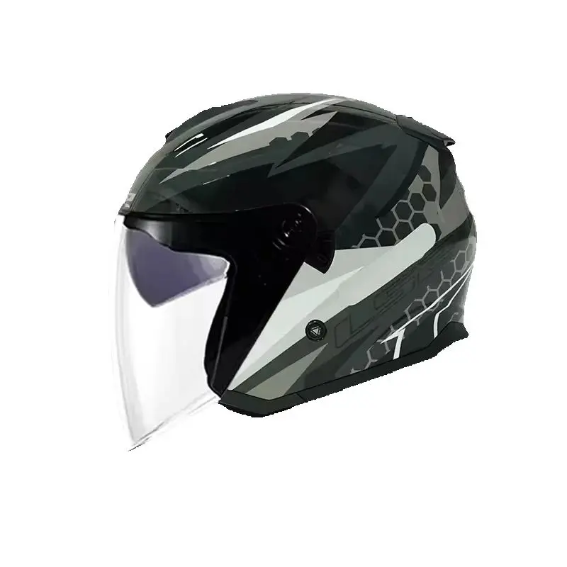 LS2 OF626 ABS Material Open Face Motorcycle Helmet Dual Lens Quick Release Closure Four Seasons Double Lens Half Face Helmet